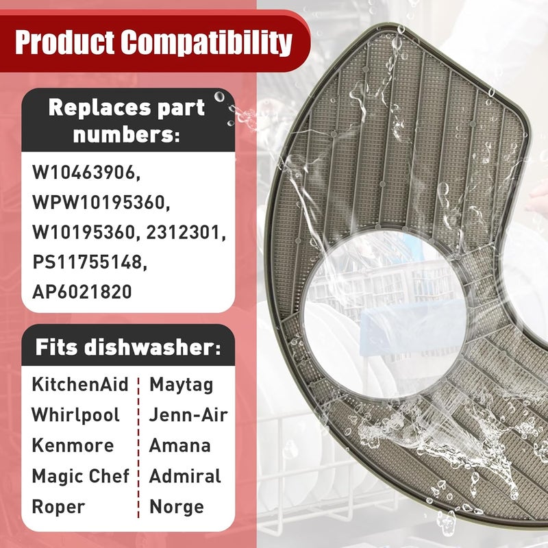 FixlyFido 2-Pack WPW10463906 Dishwasher Screen Filter- Compatible with Whirlpool KitchenAid Amana Maytag Kitchen Dishwashers - Replaces WPW10195360,2312301,PS11755148,AP6021820 - Image 4